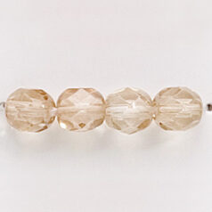 Bead, Czech firepolish, 6mm round faceted dipped, LIGHT SMOKE BEIGE