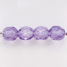 Bead, Czech firepolish, 6mm round faceted dipped, DARK LAVENDER