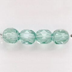 Bead, Czech firepolish, 6mm round faceted dipped, PALE GREEN AQUA
