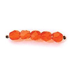 Bead, Czech firepolish, 4mm faceted round, HYACINTH ORANGE