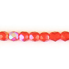 Bead, Czech firepolish, 4mm faceted round, HYACINTH ORANGE AB