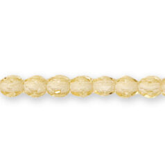 Bead, Czech firepolish, 4mm faceted round, PALE TOPAZ