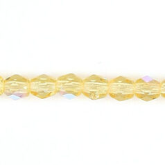 Bead, Czech firepolish, 4mm faceted round, PALE TOPAZ AB