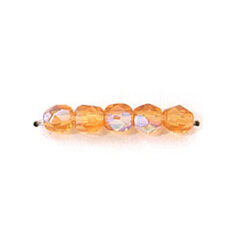 Bead, Czech firepolish, 4mm faceted round, LIGHT AMBER AB