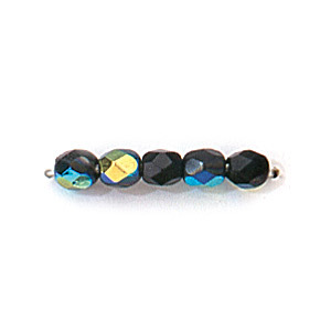 Bead, Czech firepolish, 4mm faceted round, JET AB