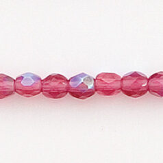 Bead, Czech firepolish, 4mm faceted round, FUCHSIA AB
