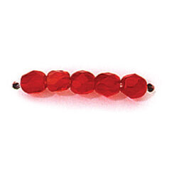 Bead, Czech firepolish, 4mm faceted round, MEDIUM RED