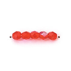 Bead, Czech firepolish, 4mm faceted round, RUBY AB