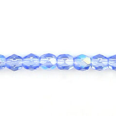 Bead, Czech firepolish, 4mm faceted round, SAPPHIRE AB