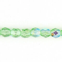 Bead, Czech firepolish, 4mm faceted round, PERIDOT AB