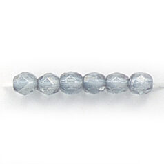 Bead, Czech firepolish, 4mm faceted round lustre, LIGHT GREY