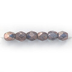 Bead, Czech firepolish, 4mm faceted round metallic lustre, MONTANA