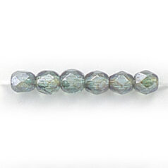 Bead, Czech firepolish, 4mm faceted round lustre, GREEN