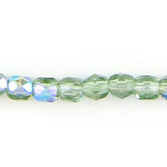 Bead, Czech firepolish, 4mm faceted round, MOSS GREEN AB