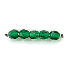 Bead, Czech firepolish, 4mm faceted round, EMERALD