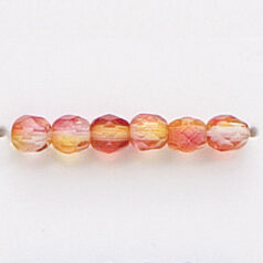 Bead, Czech firepolish, 4mm round faceted two tone,YELLOW/RED