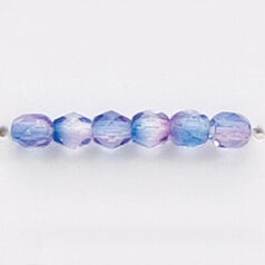 Bead, Czech firepolish, 4mm round faceted two tone, BLUE/FUCHSIA