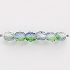 Bead, Czech firepolish, 4mm round faceted two tone, MAUVE/GREEN