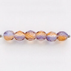 Bead, Czech firepolish, 4mm round faceted two tone, AMBER/MAUVE