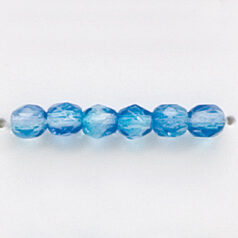 Bead, Czech firepolish, 4mm round faceted two tone, BLUE/AQUA