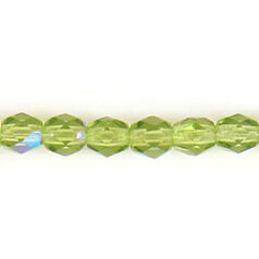 Bead, Czech firepolish, 4mm faceted round, OLIVINE AB