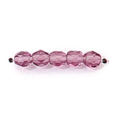 Bead, Czech firepolish, 4mm faceted round, AMETHYST