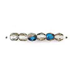 Bead, Czech firepolish, 4mm round faceted azure, CRYSTAL