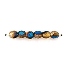 Bead, Czech firepolish, 4mm round faceted azure, TOPAZ