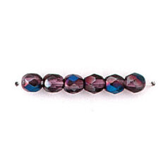 Bead, Czech firepolish, 4mm round faceted azure, AMETHYST