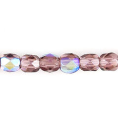 Bead, Czech firepolish, 4mm faceted round, AMETHYST AB