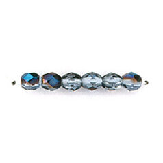 Bead, Czech firepolish, 4mm round faceted azure, LIGHT SAPPHIRE