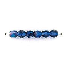Bead, Czech firepolish, 4mm round faceted azure, COBALT BLUE