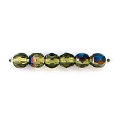 Bead, Czech firepolish, 4mm round faceted azure, OLIVINE