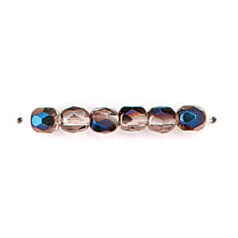 Bead, Czech firepolish, 4mm round faceted azure, ROSE