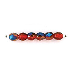 Bead, Czech firepolish, 4mm round faceted azure, RUBY