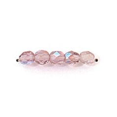 Bead, Czech firepolish, 4mm faceted round, LIGHT AMETHYST AB