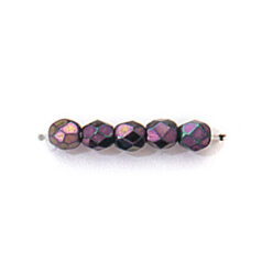 Bead, Czech firepolish, 4mm faceted iris metallic, PURPLE