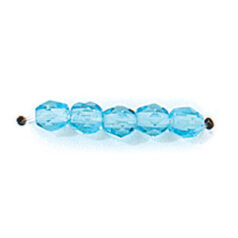 Bead, Czech firepolish, 4mm faceted round, LIGHT AQUA
