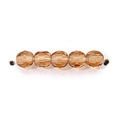 Bead, Czech firepolish, 4mm faceted round, LIGHT SMOKE TOPAZ