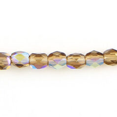 Bead, Czech firepolish, 4mm faceted round, SMOKE TOPAZ AB