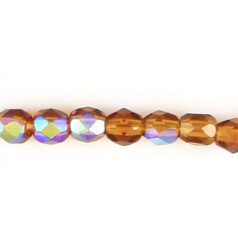 Bead, Czech firepolish, 4mm faceted round, MADEIRA TOPAZ AB