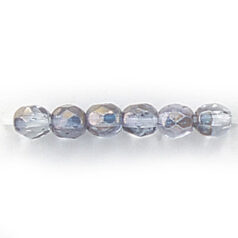 Bead, Czech firepolish, 4mm half coat metallic, LIGHT GREY/BLUE