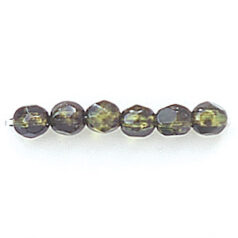 Bead, Czech firepolish, 4mm faceted round speckled, OLIVE