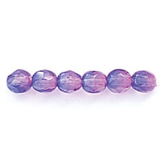 Bead, Czech firepolish, 4mm round faceted two tone, FUCHSIA/SAPPHIRE