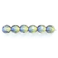 Bead, Czech firepolish, 4mm round faceted two tone, OLIVE/SAPPHIRE