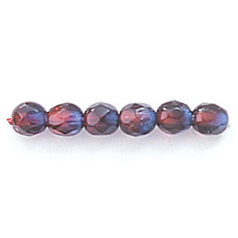 Bead, Czech firepolish, 4mm round faceted two tone, GARNET/COBALT