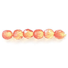 Bead, Czech firepolish, 4mm round faceted two tone, YELLOW/ORANGE