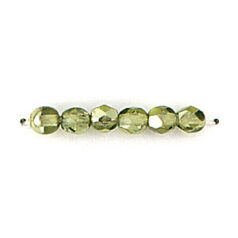 Bead, Czech firepolish, 4mm mirror metallic, OLIVINE