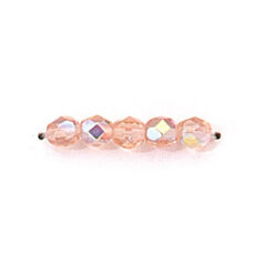 Bead, Czech firepolish, 4mm faceted round, ROSALINE AB