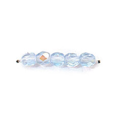 Bead, Czech firepolish, 4mm faceted round, LIGHT SAPPHIRE AB